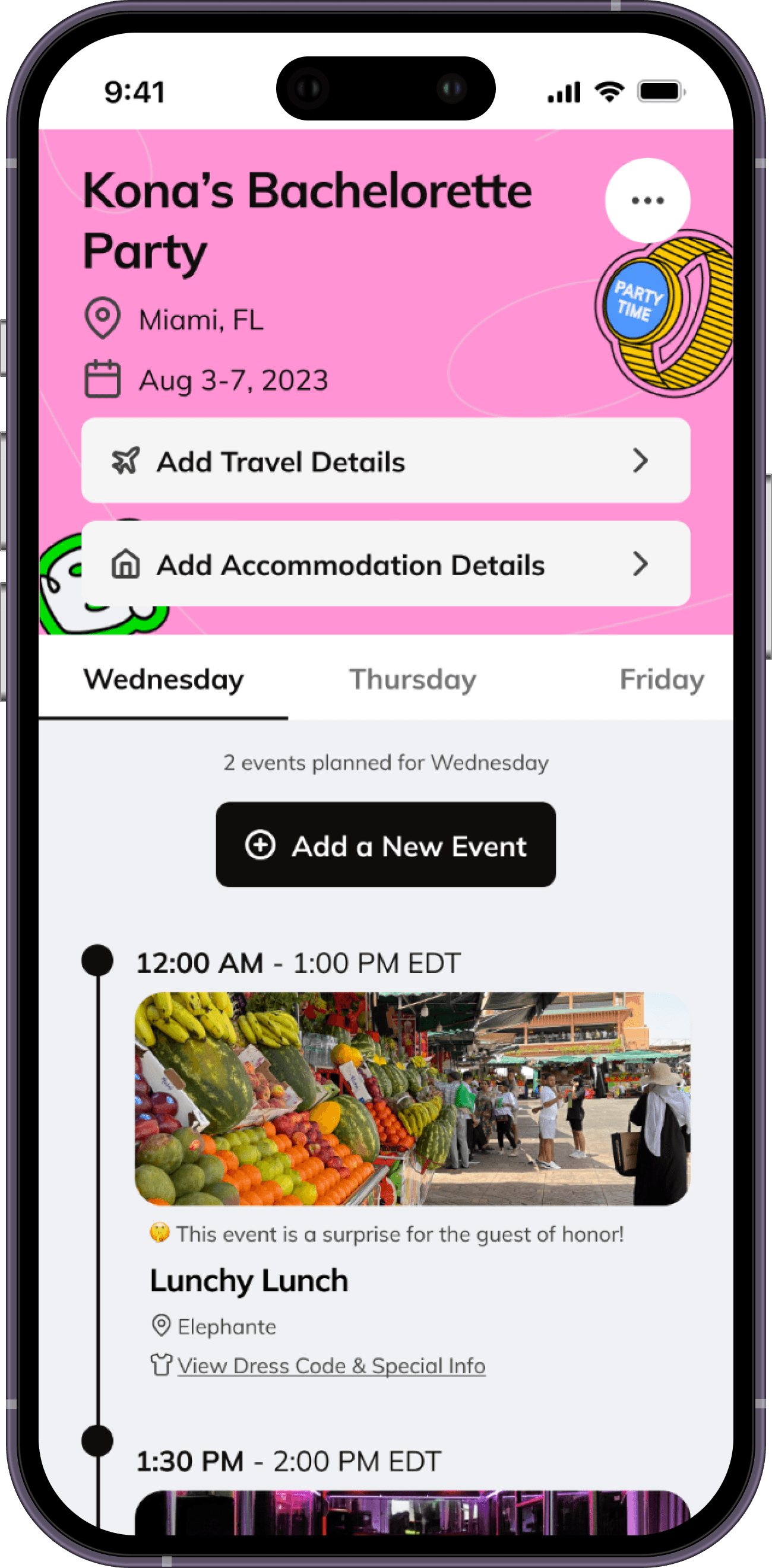 iPhone with the Batch app showing the itinerary capabilities